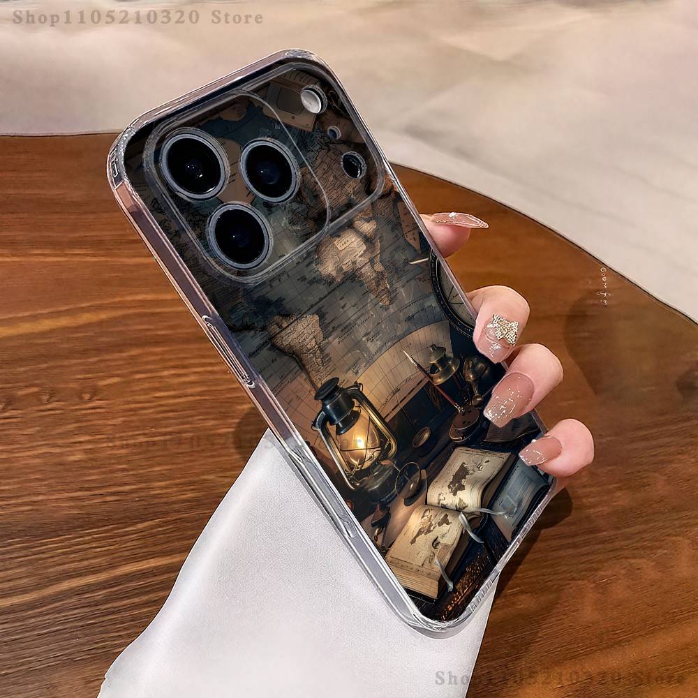 Чехол для телефона с компасом iPhone17 16 15 14 13 12 11 Pro Max Plus Mini Прозрачный Полностью задняя крышка Силиконовый Мягкий корпус