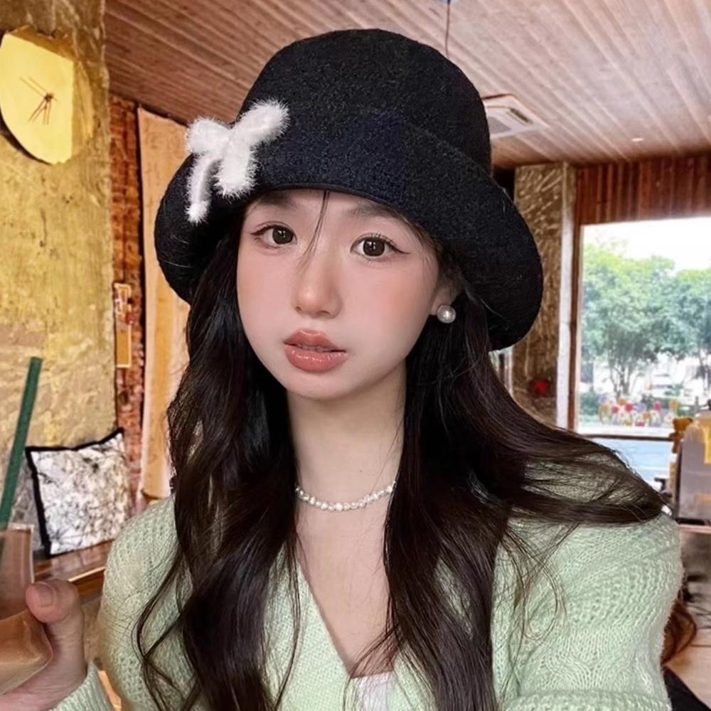 Однотонная шерстяная рыбацкая шапка вязаная женская панама элегантная панама с бантом весна лето