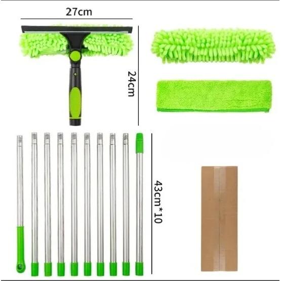 Extended Window Cleaning Kit 2 in 1 Double Sided Glass Squeegee Cleaner Duster Mop 180° Swivel Window Glass Cleaning Tools