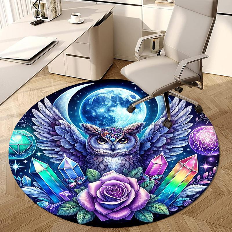 1pc Office Carpet Chair Mats Enchanted Moonlit Owl with Crystals and Rose Perfect for Decorating Office Chairs, Living Rooms, Or Bedrooms