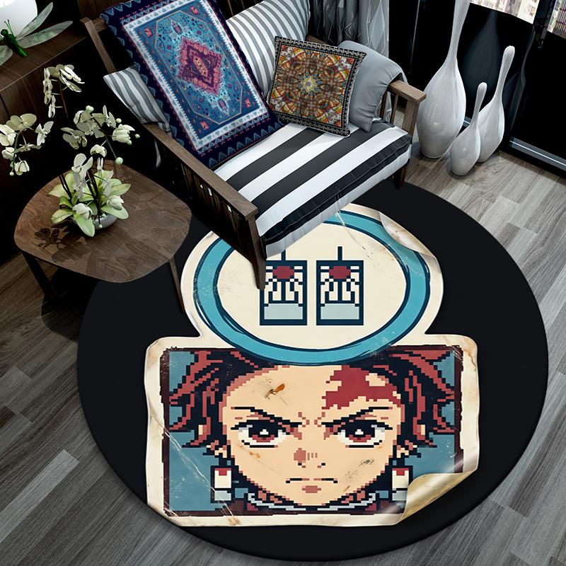 Tanjiro Kamado pattern round rug,Carpet Rug for Living Room Bedroom Playroom ,Non-slip Floor Mat,Holiday Gifts and Birthday Gifts.