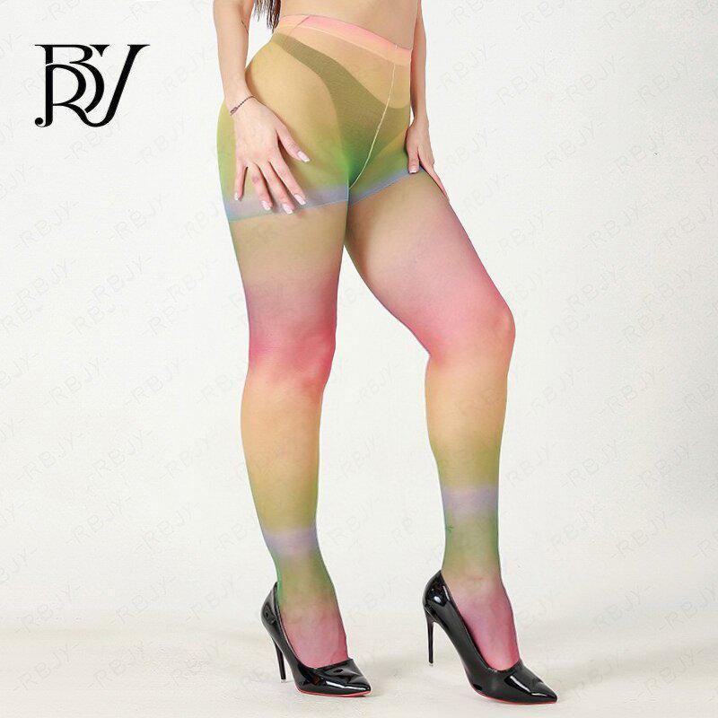 Женские чулки в японском стиле с градиентными полосками и радужными узорами 2023 года: Тонкие, смелые и яркие колготки Dopamine для осени и зимы.