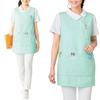 Anfamie No-Iron Apron, Round, for Childcare Workers and Caregivers, Solid Color, with Large Pockets, Two-Button Buttons, Sizes L-LL, Sax