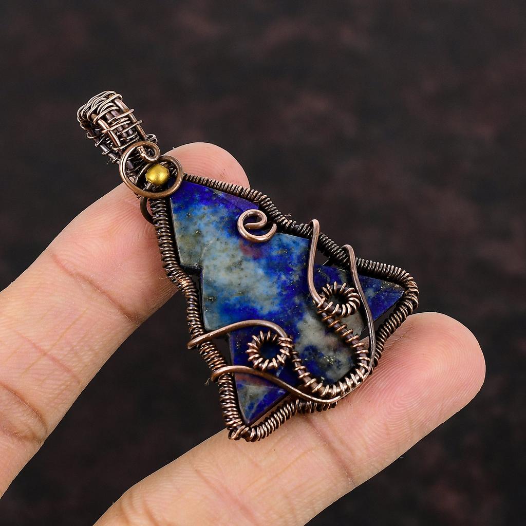 Подвеска из лазурита, подвеска из медной проволоки, подвеска из драгоценного камня ручной работы, украшение на рождественскую елку, подарок на помолвку, очень красивые медные украшения