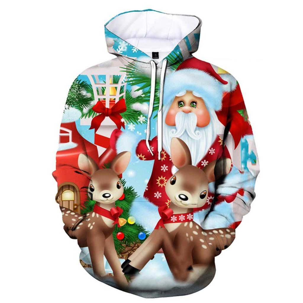 Рождественские мужские и женские толстовки унисекс, рубашка с капюшоном с 3d принтом для пар, большой зимний пуловер, толстовка
