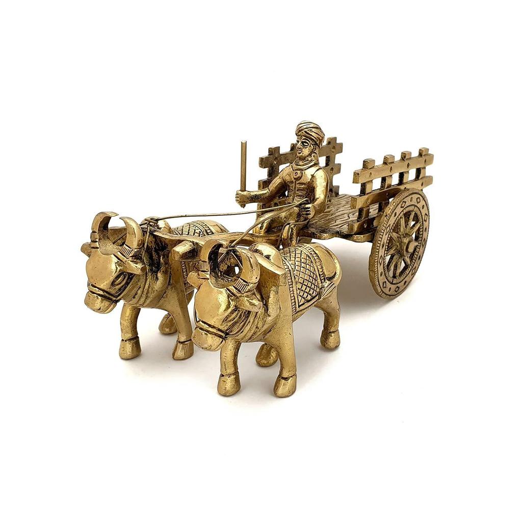 7.5 Inches Brass Bullock Cart Showpiece, Showpiece for Home, Home Decor Items, Aesthetic Room Decor, Corner Shelf Showpieces, Standard, Pack of 1