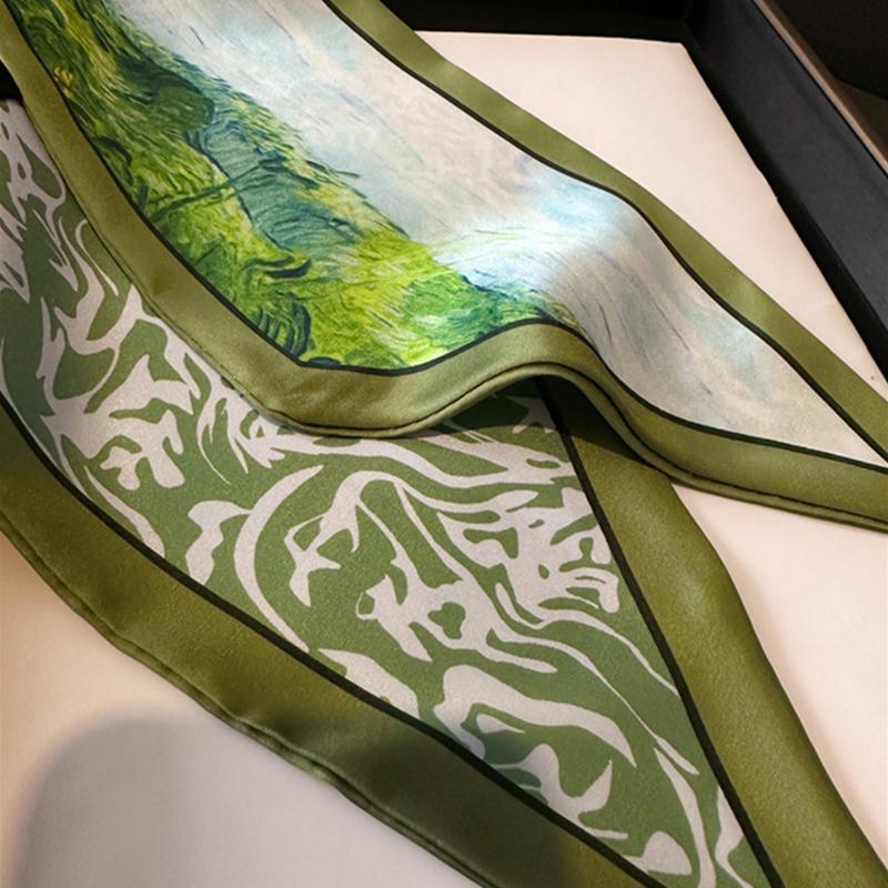Green Woman Skinny Silk Scarf 147X14Cm Long Hair Strip Silk Ribbon Small Neck Scarves Bag Handle Ribbon Kerchief Ladies Tie