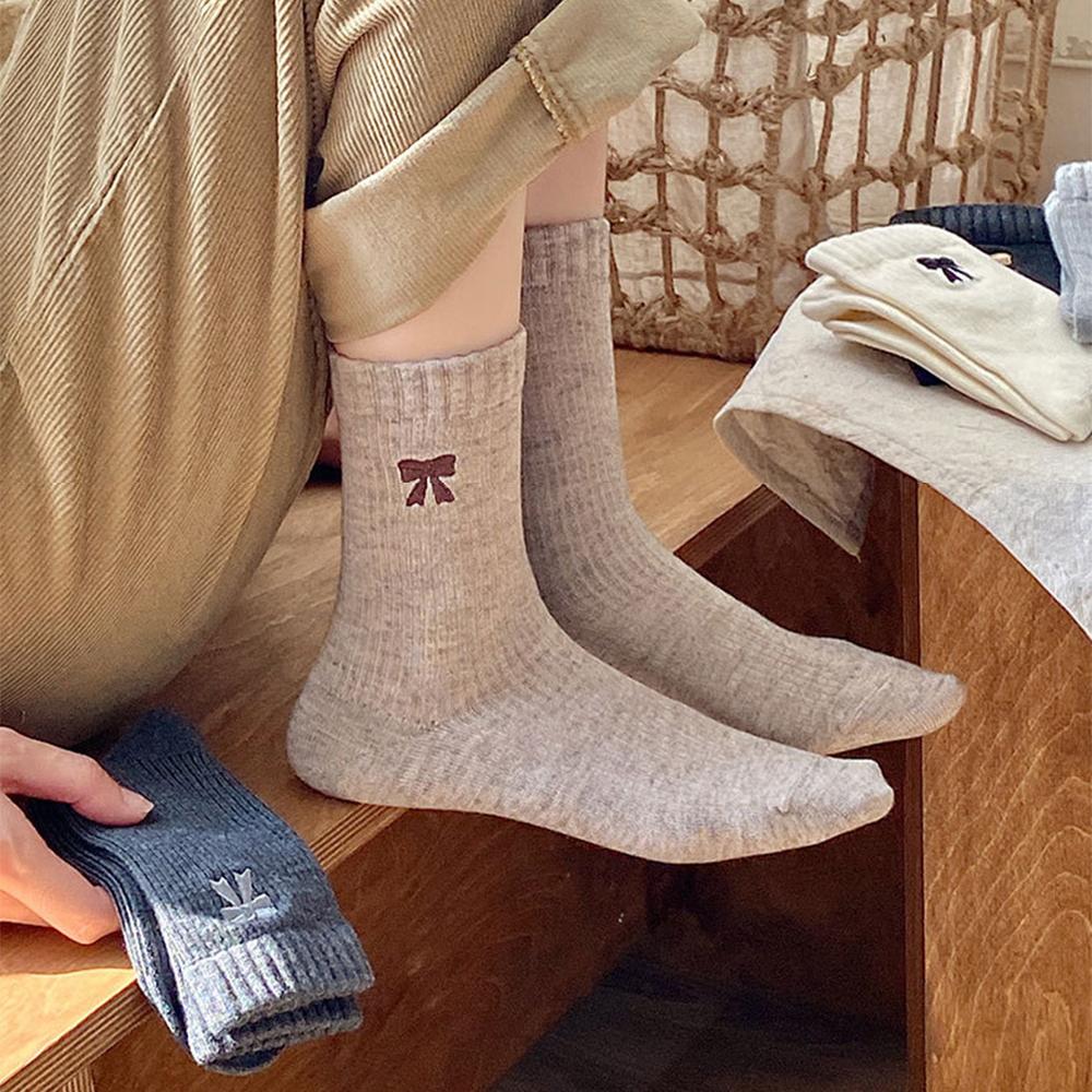 Thickened Women's Mid-Calf Socks Warm Seamless Socks Fashion Bow Knot Socks  for Women Girls