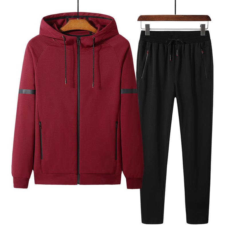 Двусторонний хлопок, повседневный свободный спортивный костюм, мужская спортивная одежда, брюки с длинными рукавами, комплект из двух предметов, большой хлопковый костюм 8xl