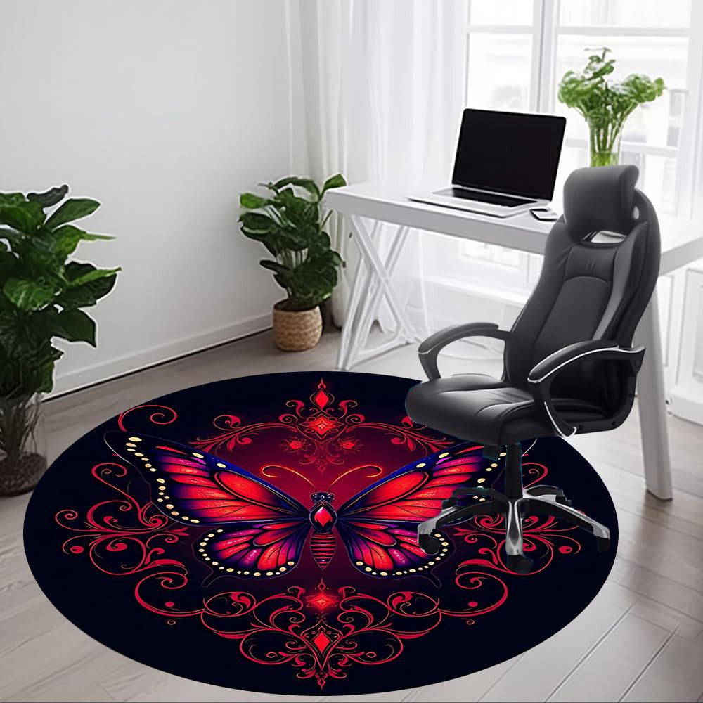1pc Butterfly Ornament Carpet for Office Non-Slip, Round Carpet, Soft & Comfortable, Carpet for Office, Lightweight Round Floor Mat