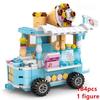 DIY Architecture Ice Cream Car Store Street View Food Building Blocks Kit Girls Bricks Classic Movie Model Kid Toys For Children