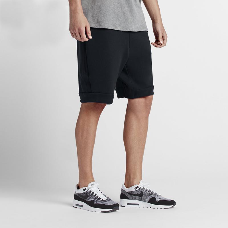 Nike Tech Fleece Shorts with Alphabet Logo and Drawstring Men Bottoms Black 805161-010