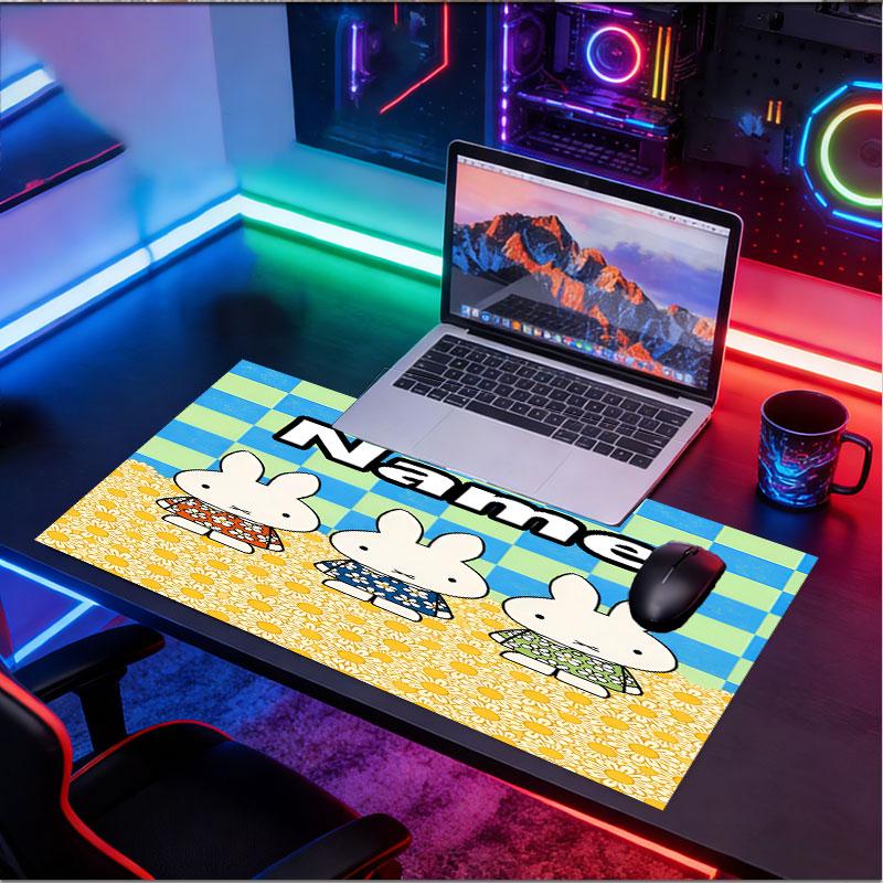 Custom Name Personalized Miffy Pattern Mousepad, Laptop PC Desk Mat, Decorative Desk Mat for Home Keyboard Pad Gift