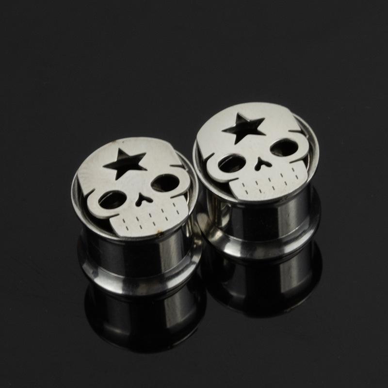 2 шт., ушные манометры из нержавеющей стали, ушные туннели, голова призрака, полые внутренние зубы, расширитель для ушей, ювелирные изделия, расширитель для ушей, ювелирные изделия для пирсинга