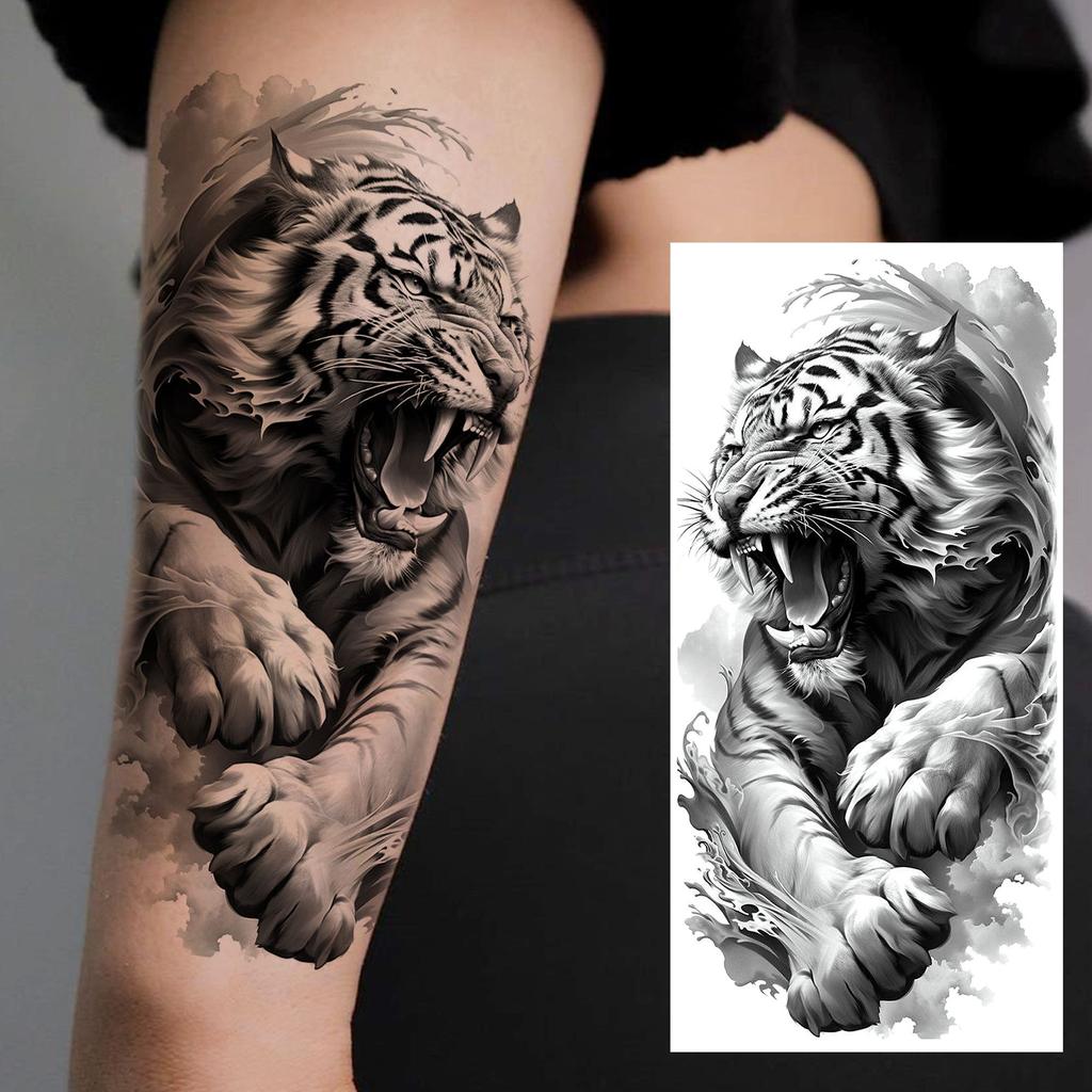 1 Sheet Fierce Tiger Lion Dragon Temporary Tattoos For Men Women Waterproof Wolf Skull Tatoos Long Lasting  Fake Tattoo Stickers