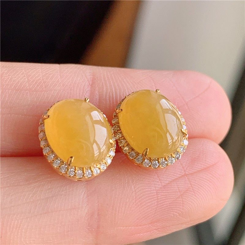 Креативные серьги из натурального халцедона желтого цвета для женщин, изысканные, новинка, легкая роскошь, глянцевые овальные серьги-гвоздики, банкетные украшения