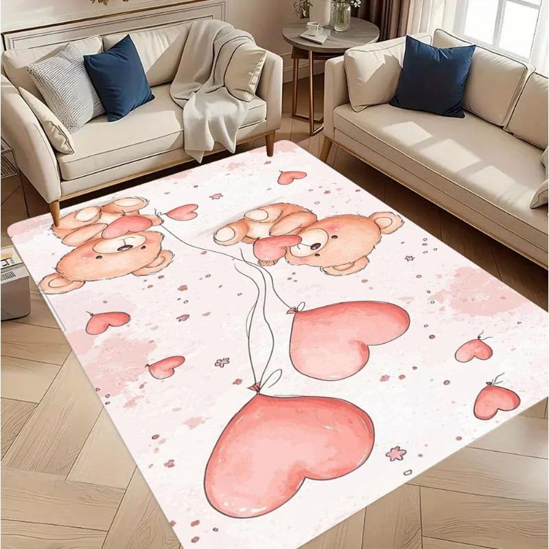 Мультяшный Медведь Ковер Коврик Ковер Сердце Воздушный Шар Розовый Романтичный Милый Детская Комната Нескользящий Домашний Декор Гостиная Спальня Коврик для Пола