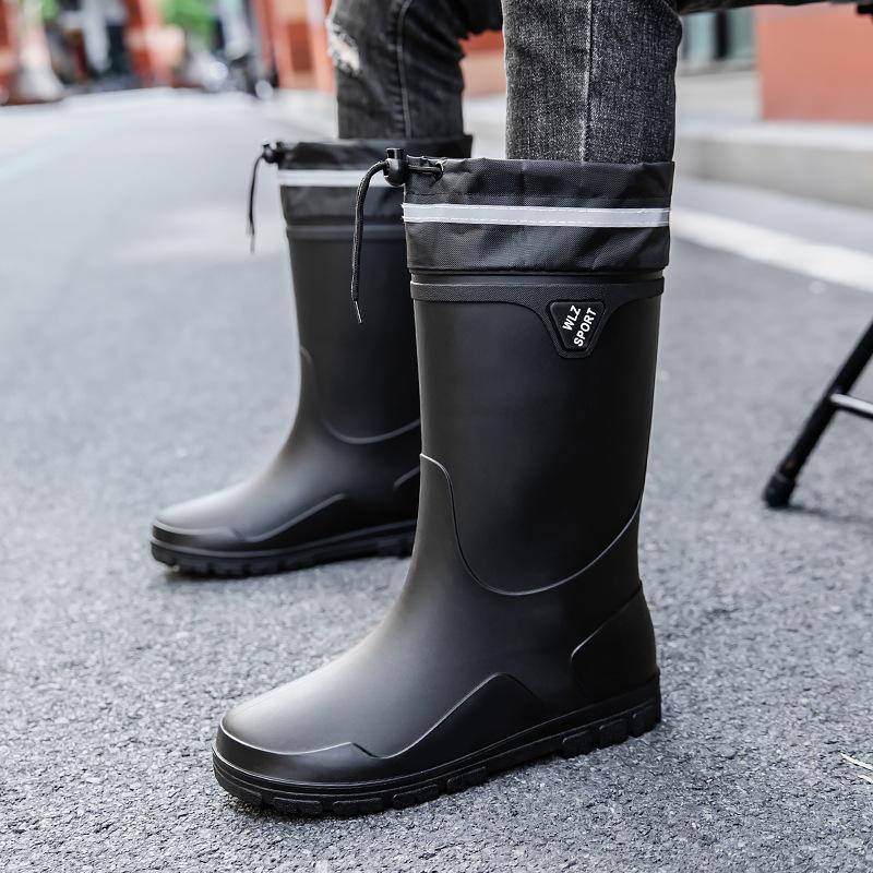 Rain Shoes Men's Medium Tube Water Shoes Waterproof Glue Shoes Kitchen Takeaway Rider Special Overshoes Velvet Warm Rain Boots