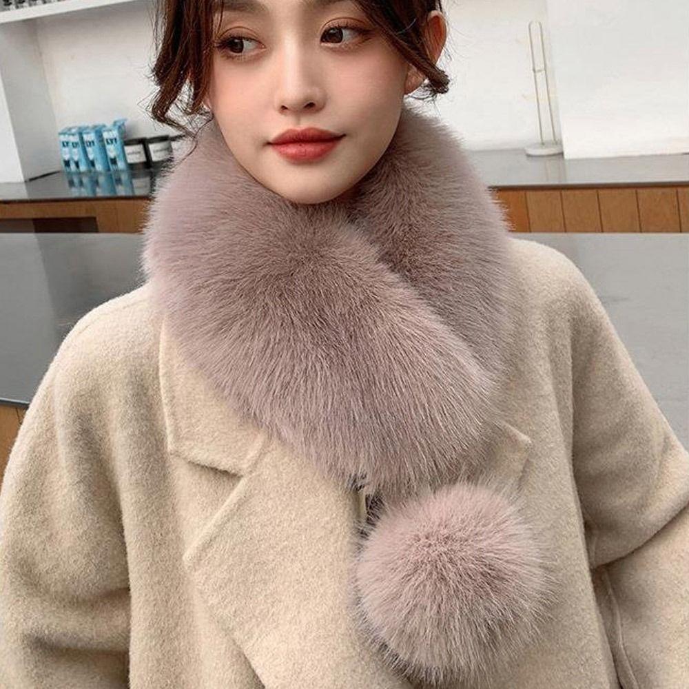 Solid Warm Soft Artificial Wool Bib Women Scarf Fur Collar Imitation Fur Scarf with Pompom