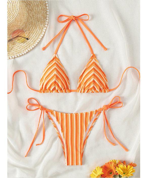 Полосатое женское махровое бикини и плавки: Сексуальный треугольный купальник