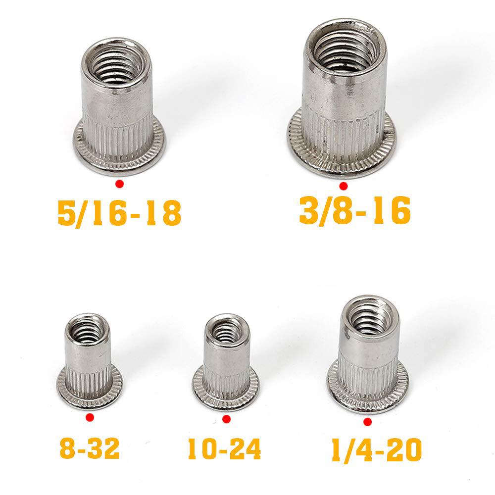 Набор гайко-заклепок из нержавеющей стали #8-32 #10-24 1/4"-20 5/16"-18 3/8"-16 Вставные гайки с резьбой Rivnuts