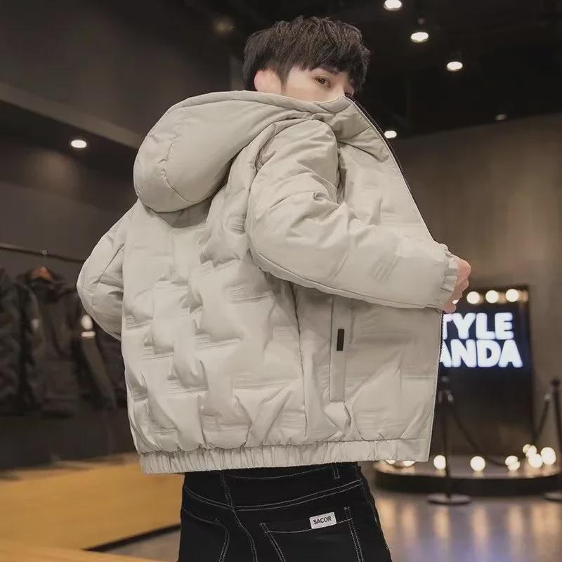 Men's Winter Cotton-Padded Jacket with Hood, New Hong Kong Style for Students and Boys