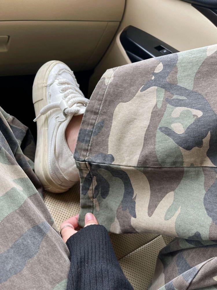 Ретро Американский Хай-стрит Камуфляжные Рабочие Джинсы - Женские Джинсы Прямого Широкого Кроя с Подворотами