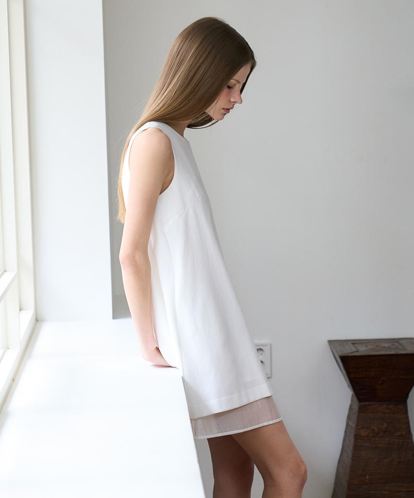 Dehebe Layered Chiffon Mini Dress [Ivory]