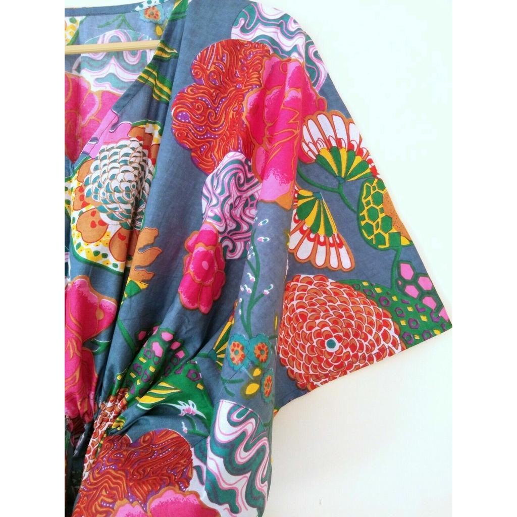 Индийское серое длинное хлопковое платье размера плюс с фруктовым принтом, женское платье-кафтан больших размеров CKFTN-SCRN-FULL-BUYIT-052