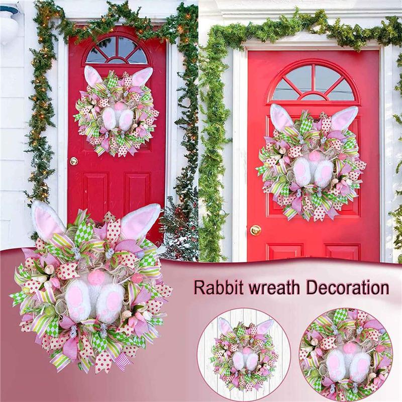 CYCLI-2X Easter Wreaths For Front Door, Wreaths With Bunny Ears, Spring Easter Wreaths Garland Easter Decor