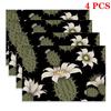 4pcs/6pcs Rectangular Placemats Suitable for Home & Restaurants - Vintage Black with Green Cactus & White Flower Wallpaper Table Mats, Seamless Heat-R
