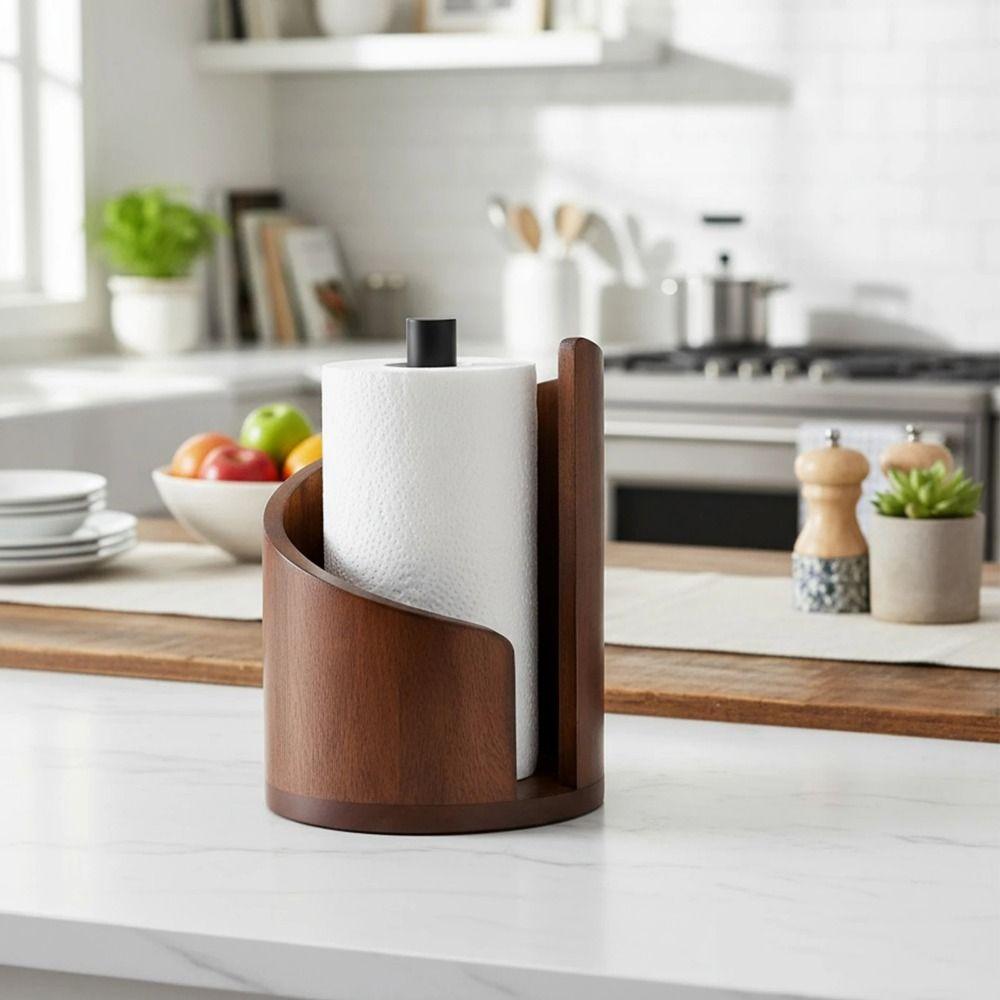 Large Capacity Wooden Paper Towel Holder Freestanding Base Freestanding Paper Roll Holder Kitchen