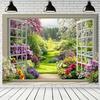 2D Тканевое панно «Цветущий сад» Фон для фотосъемки «Открытое окно»