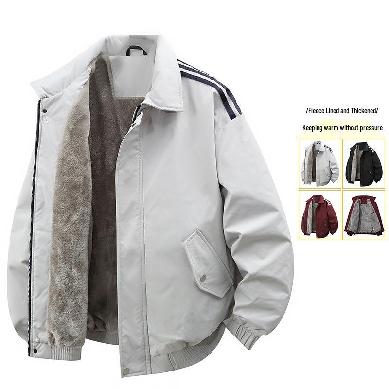 Новая мужская унисекс повседневная куртка в американском стиле с лацканами и тремя полосками, с плюшем