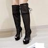 Eilyken Sexy Peep Toe Breathable Mesh Knee-High Boots Women Platform Ladies Shoes Elegant Stiletto Heels Sandals Booties