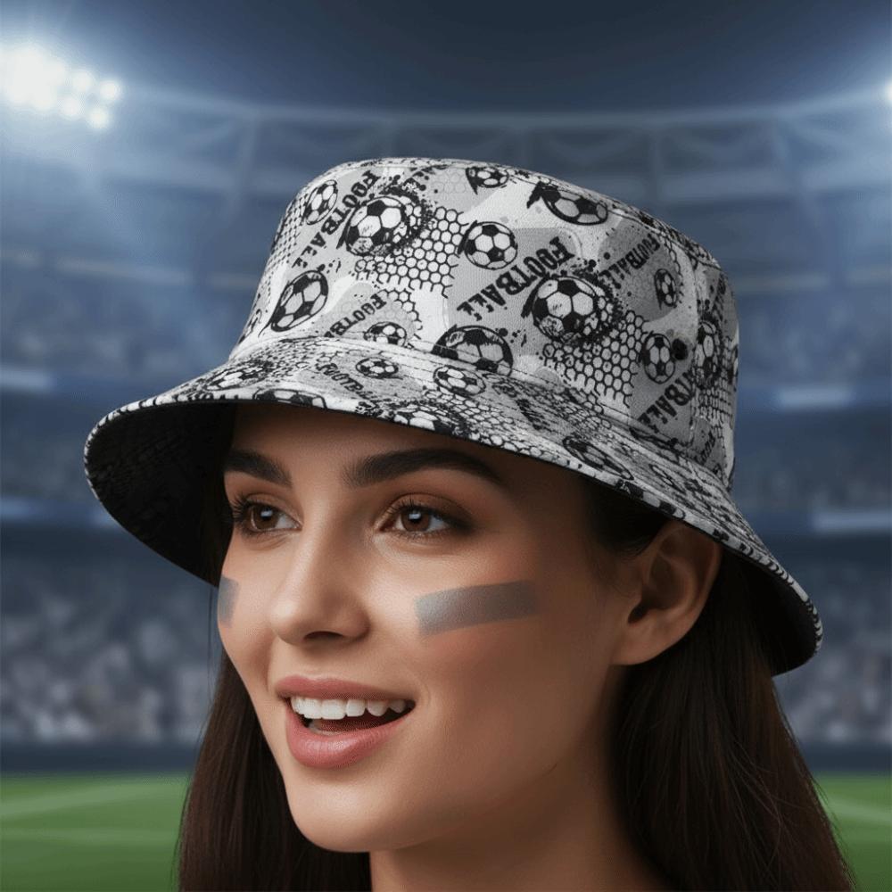 Korean Style Soccer Pattern Bucket Cap Breathable Folding Sunscreen Basin Cap Polyester Wide Brimmed Football Fisherman Hat