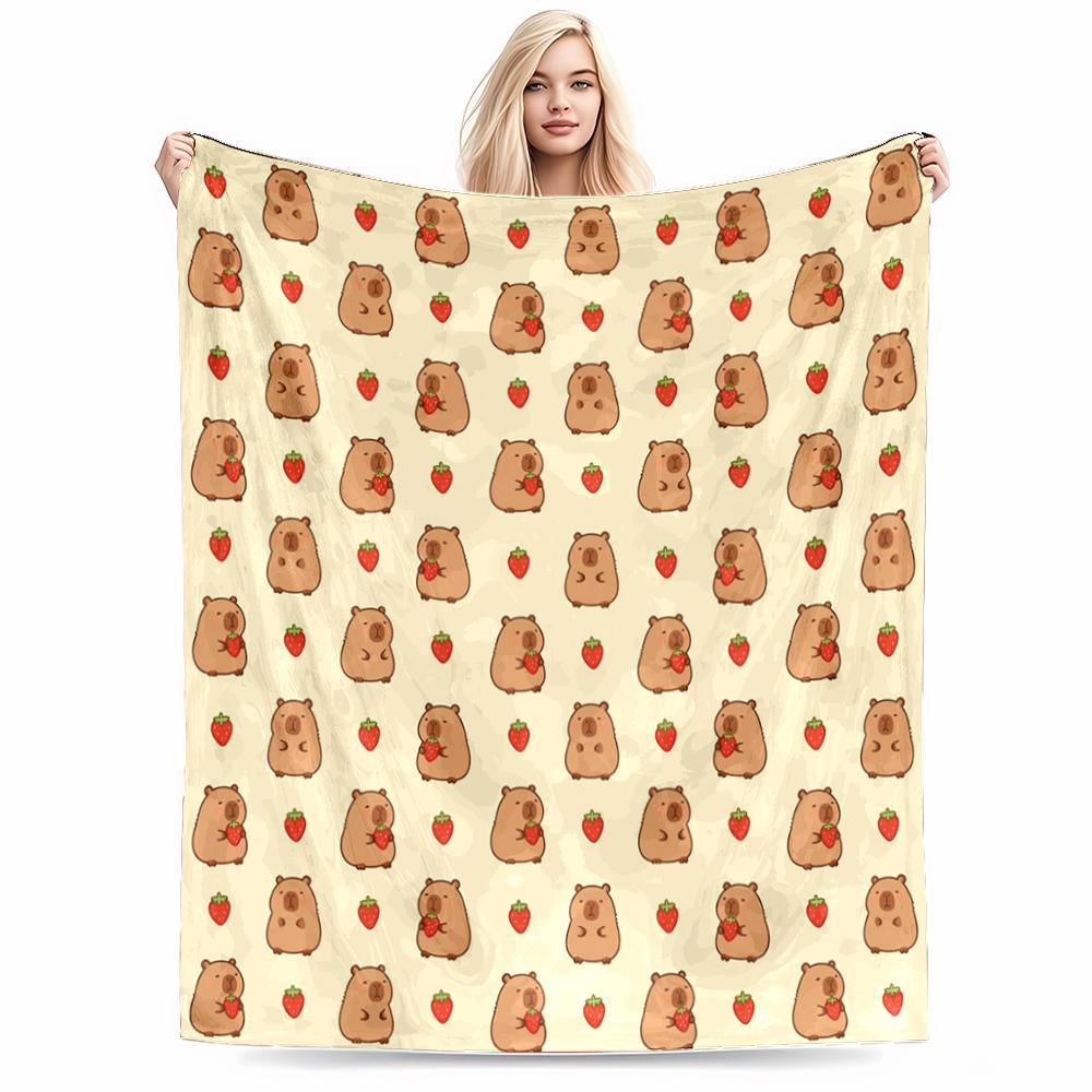 Cute Bears and Strawberries Pattern Keep warm –Flannel blanket for bedroom, living room, sofa, and nap
