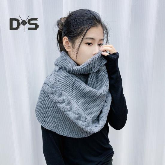 Winter Wool Knitting Scarf Women Men Solid Color Dual Use Shawl Scarf Twist Texture Versatile Warm Hat Scarf