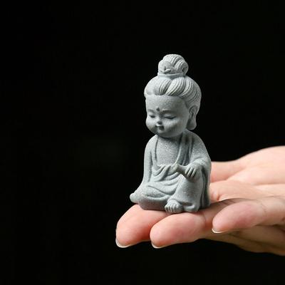 Песчаник Будда Чайный питомец Милая маленькая фигурка монаха Куклы Статуя Будды Настольные центральные украшения