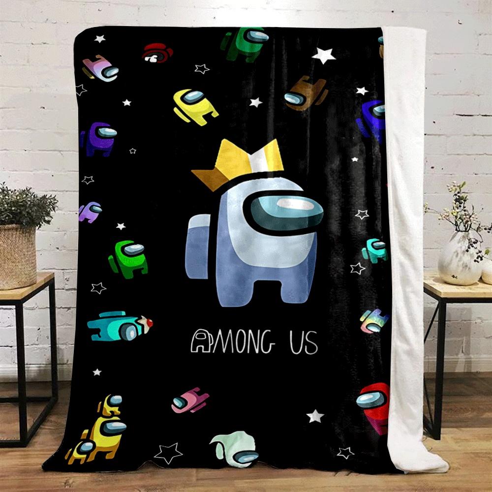 Colorful crewmates from Among Us scattered with stars on a black background. for all seasons blanket lunch break throw gift