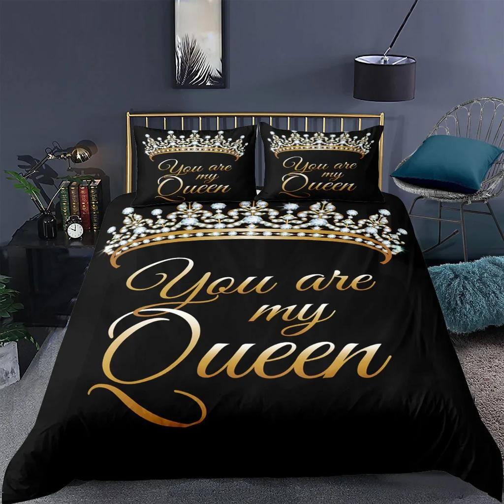 3D Printed Couple Bedding Set I Love You Crown Duvet Cover Double Twin Full Queen King Adult Kids Bedclothes Quilt Cover