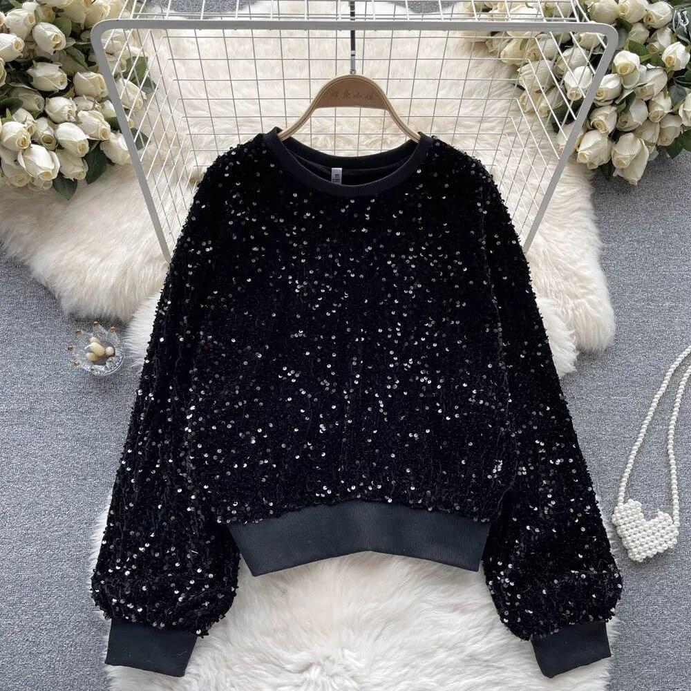 Осенне-зимний новый дизайн Sense с тяжелыми пайетками Magnanimous Fashion Light Luxury Senior Sense Sweater