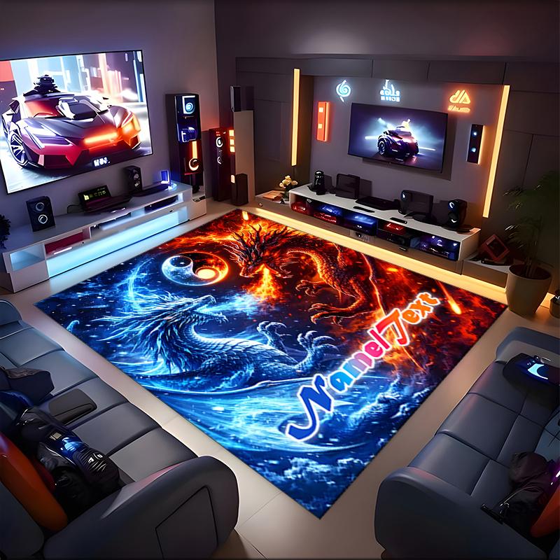 1PC Custom Name Yin Yang Dragons Theme Floor Mat Ideal for Living Room, Game Rooms, Office, Bedroom,Floor Mat Playful Design
