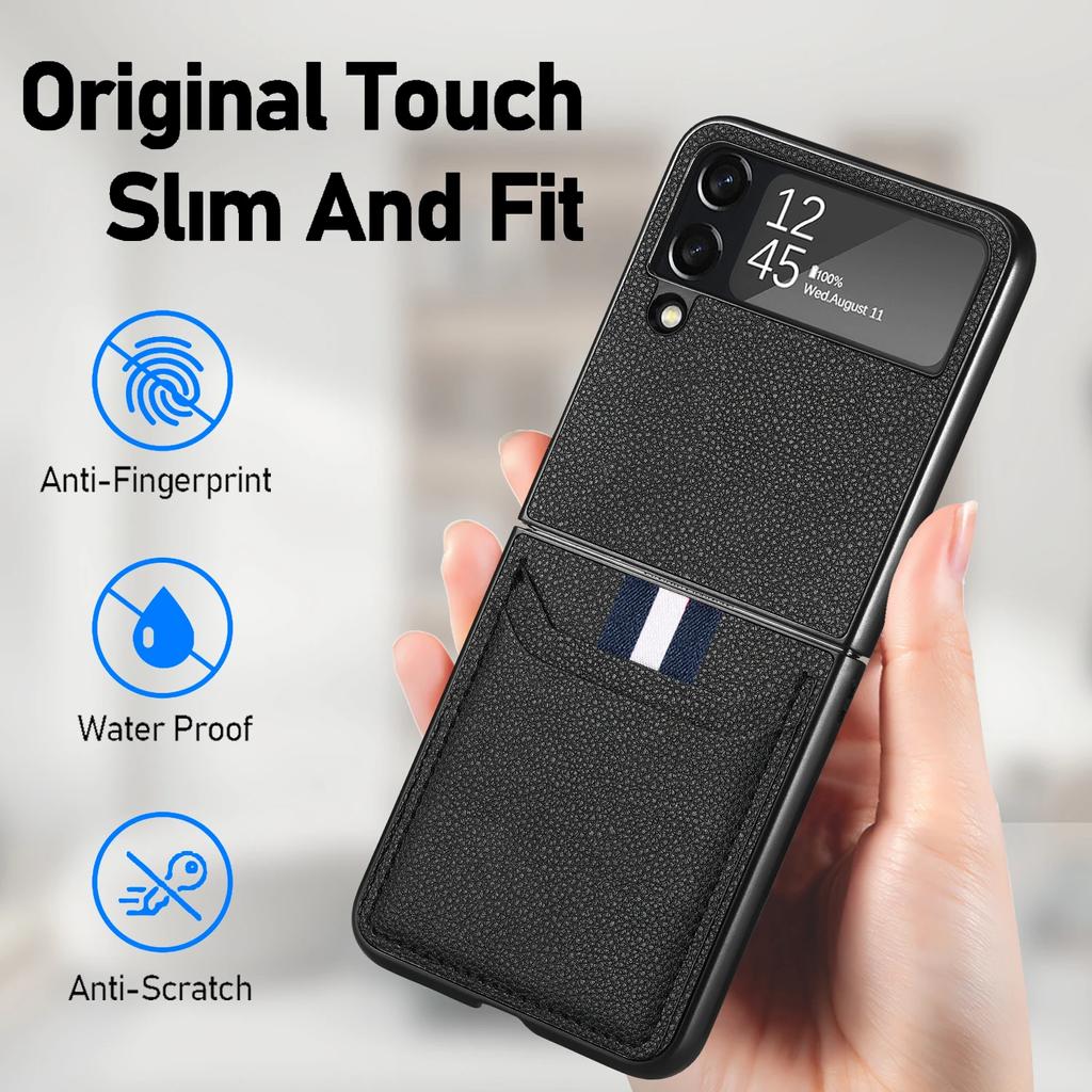 Anti-Sweat Dustproof Coque Cover for Samsung Galaxy Z Flip 4 3 5G Flip4 Flip3 Flip6 Flip5 Flip 6 5 Card Slot Case Leather Bag