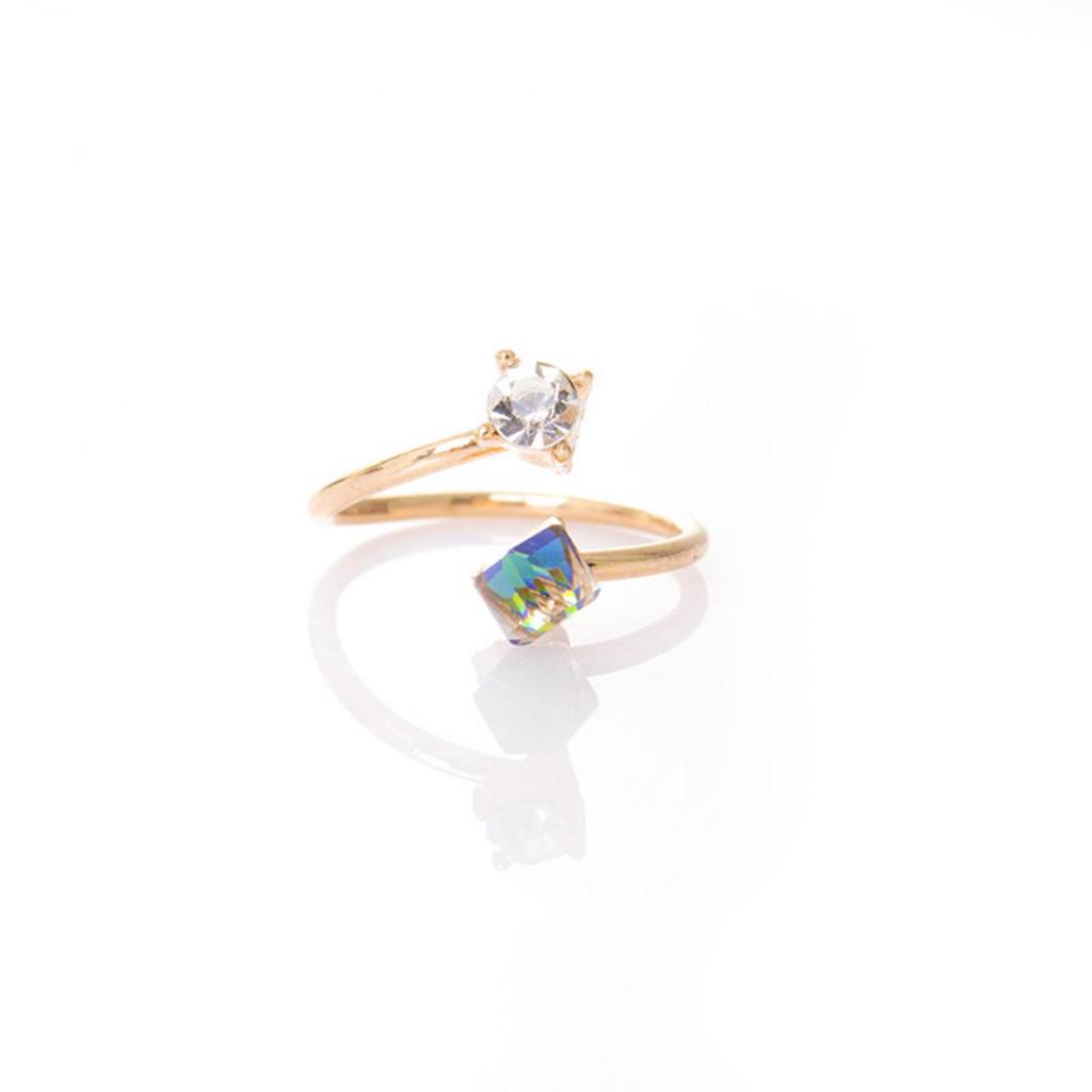 Fashion Women Multicolor Rhinestone Engagement Finger Open Ring Jewelry Gift