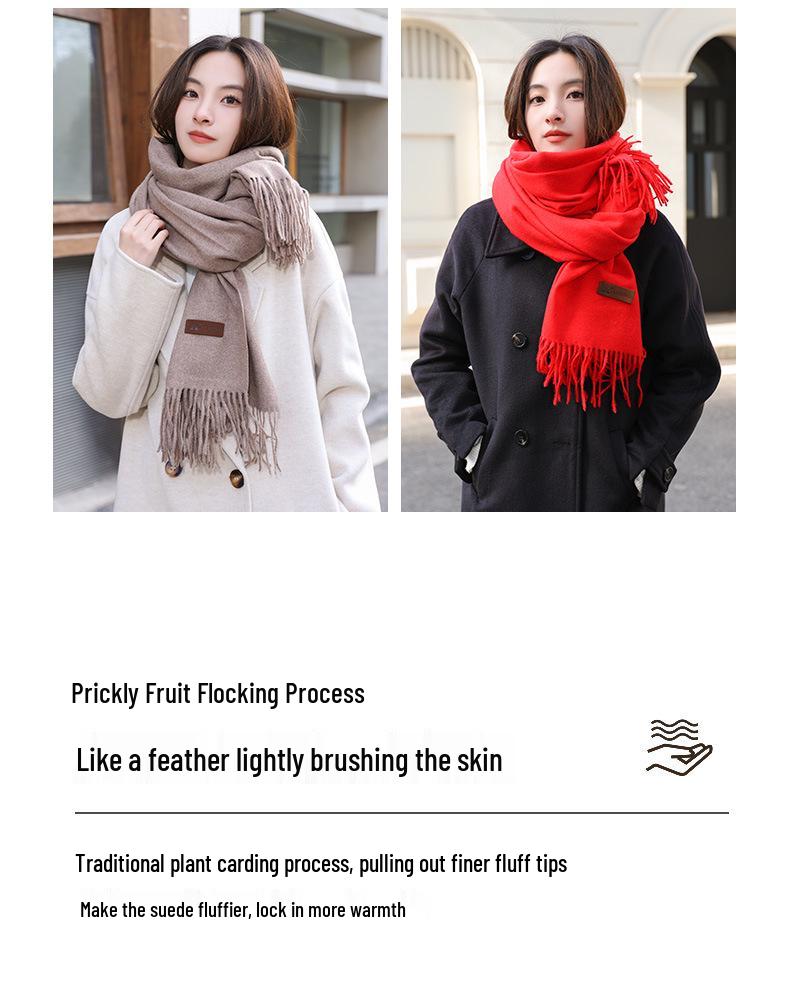 2025 Korean Style Dual-Use Winter Scarf Shawl for Women - Thick Warm Imitation Cashmere, Versatile Neck Warmer for Students.