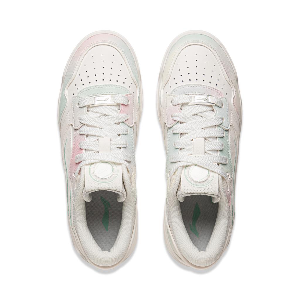 Li Ning Moon White 3 Synthetic Leather Low top Skateboard Shoes Women's Beige Green Pink AGCV078-4