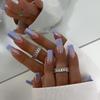Носите длинный французский маникюр ручной работы, стразы, с плавным переходом, съемный нейл-патч