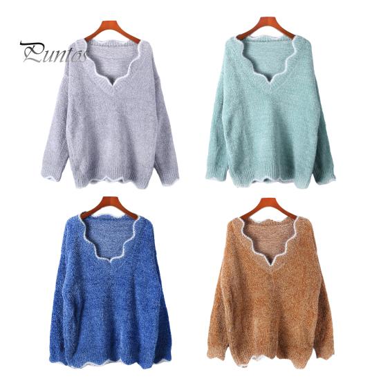 Женский свитер с длинным рукавом, свободный крой, V-образный вырез, вязаный свитер, женский повседневный джемпер, пуловер, топ для осени и зимы