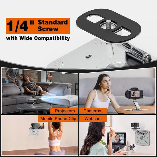 Подставка для проектора из алюминиевого сплава, вращающаяся на 360 градусов, с регулируемой высотой, сверхпрочная, держатель для проектора 3-в-1, настольное, настенное, потолочное крепление с резьбой 1/4 дюйма